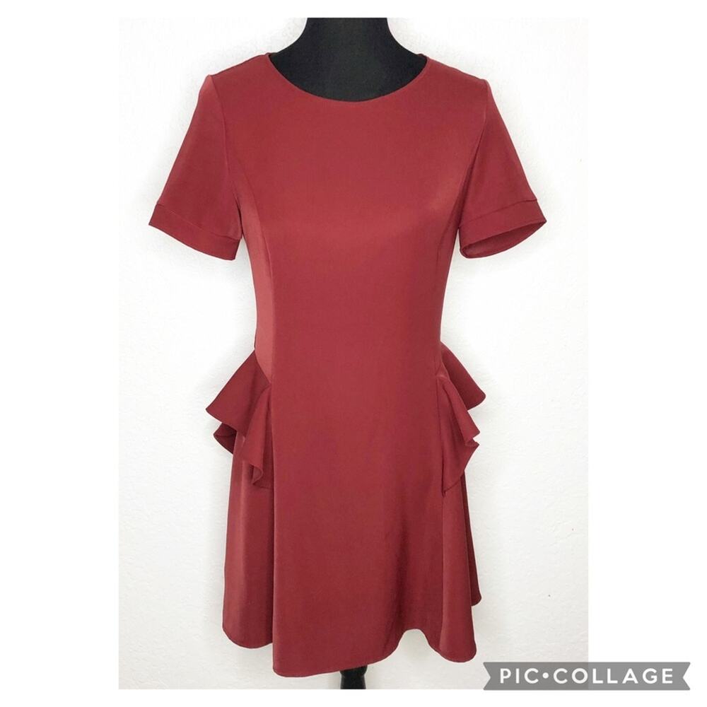 Victoria Beckham red wine ruffle peplum dress size Medium